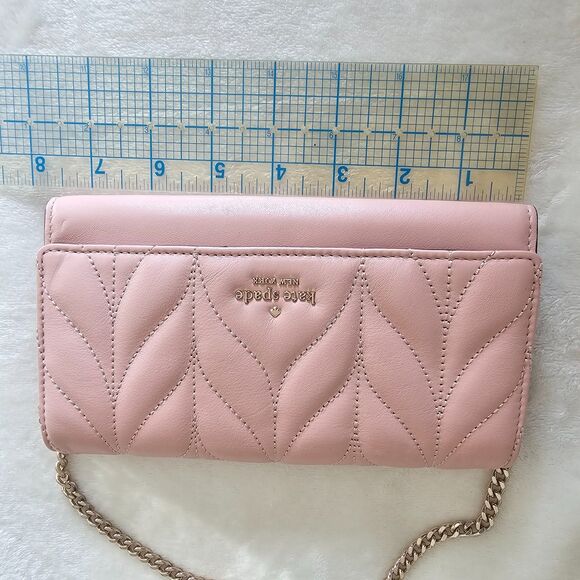 Kate Spade Pink Saffiano Leather Wallet Wristlet with Short Gold Chain Handle - Picture 9 of 9